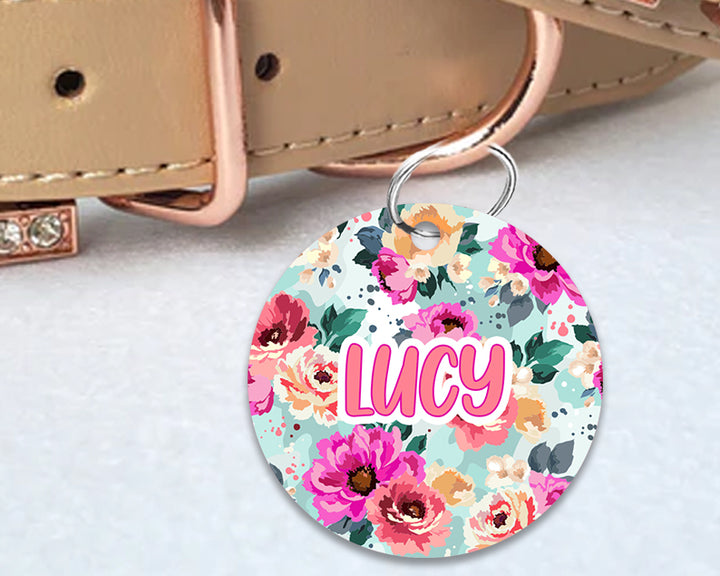 Pet ID Tag | Peach Teal Floral