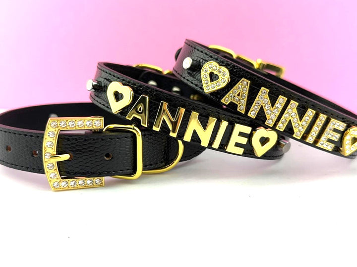 Personalized Collar | Black Pebble and Gold