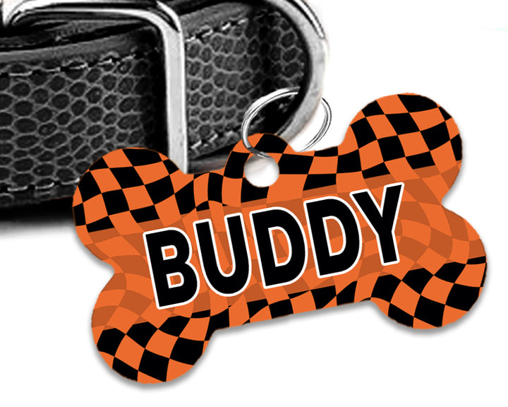 Pet ID Tag | Halloween Spooky Checkers