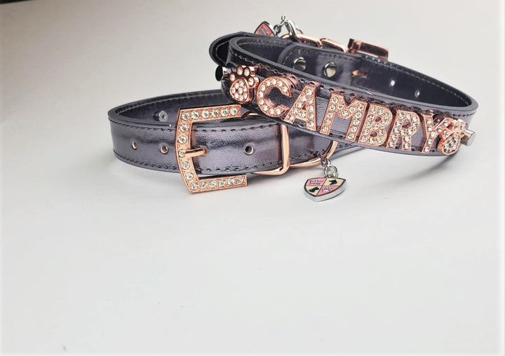 Personalized Collar | Metallic Pewter and Rose Gold