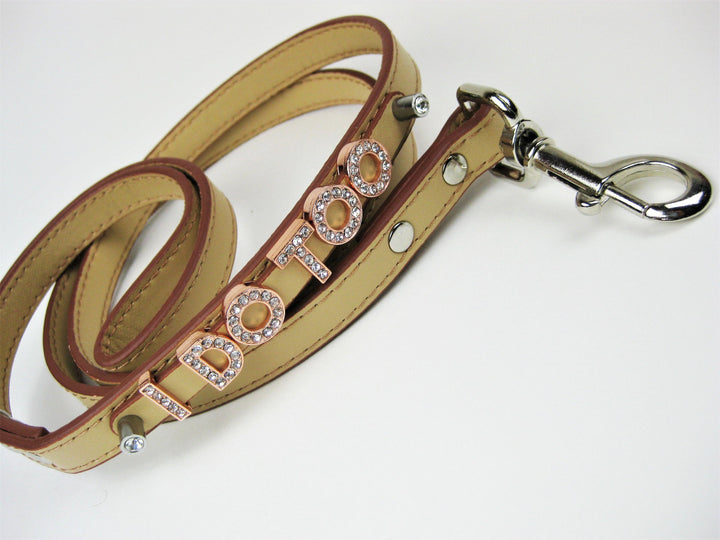 Wedding Dog Leash | Beige & Ivory with Rose Gold