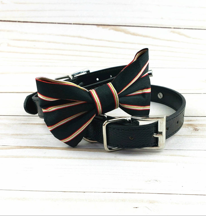 Bowtie Collar | Black, Red, and Gold Stripe